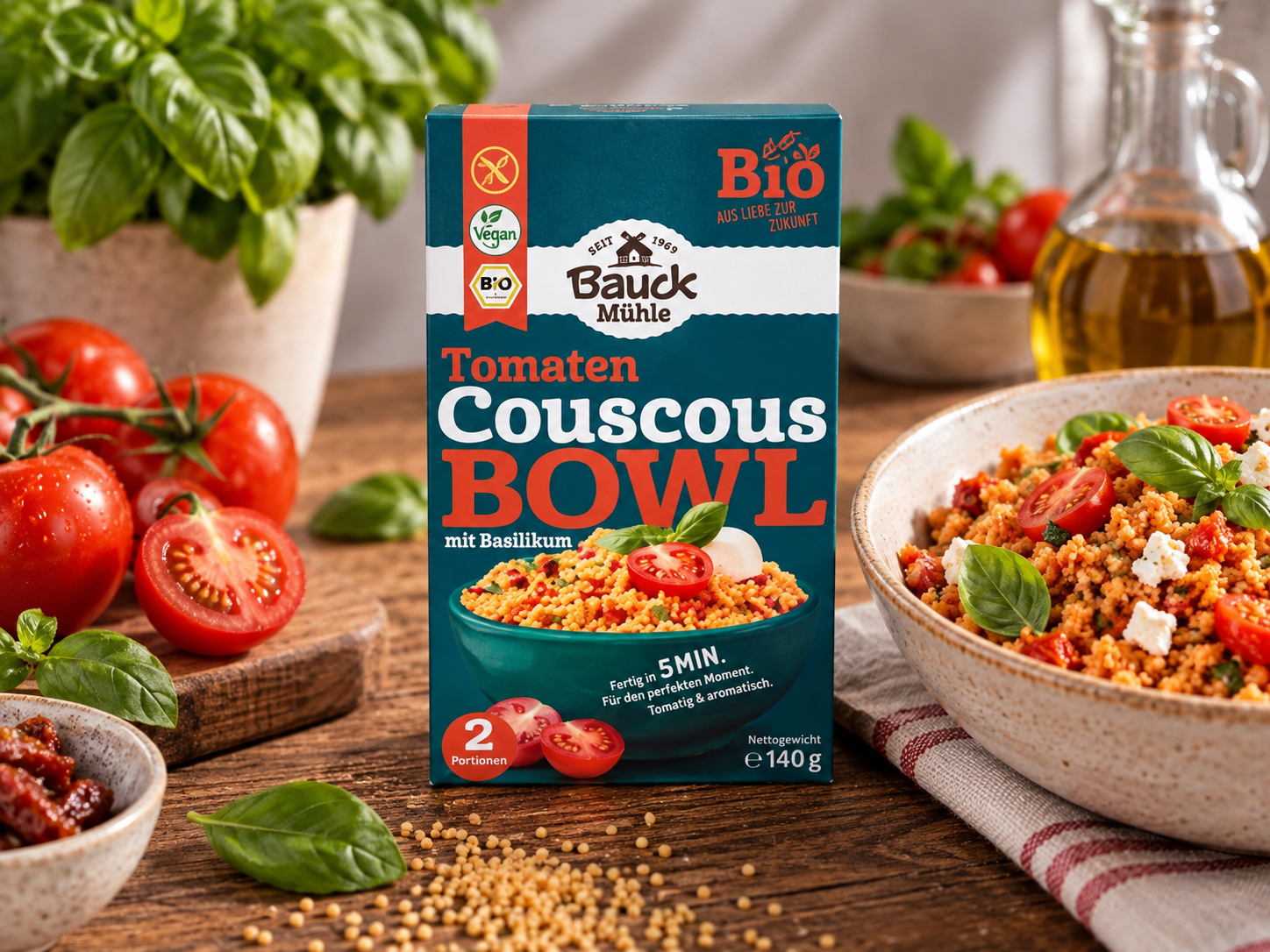 Bezlepkový KUSKUS Bowl rajčata s bazalkou BIO 140 g - Bauck